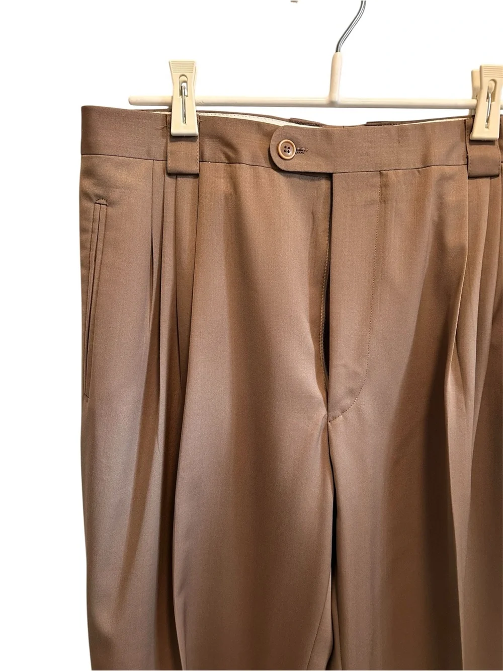Men’s Vintage Maestrelli by Nogara Brown Wool Pleated Trousers From Italy 34/32